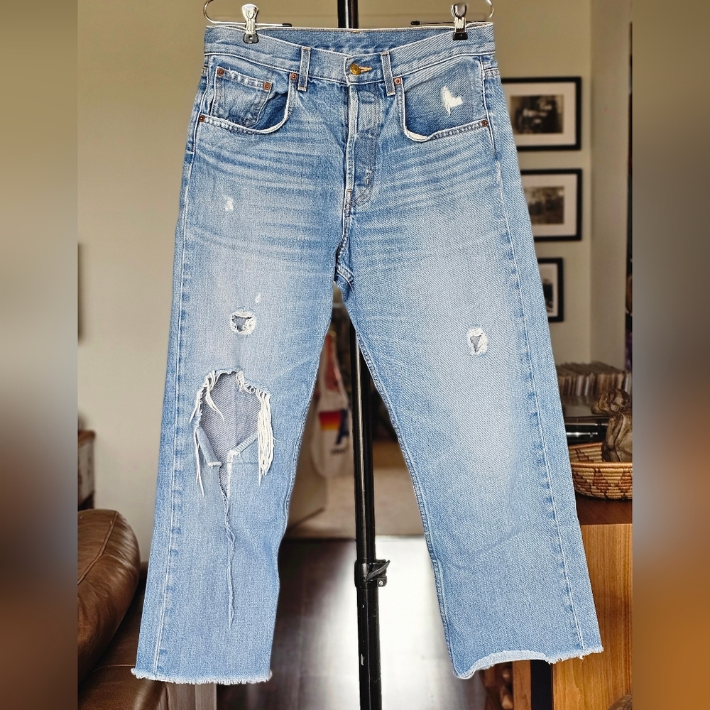 B SIDES Light Blue Distressed Ankle Crop Jeans